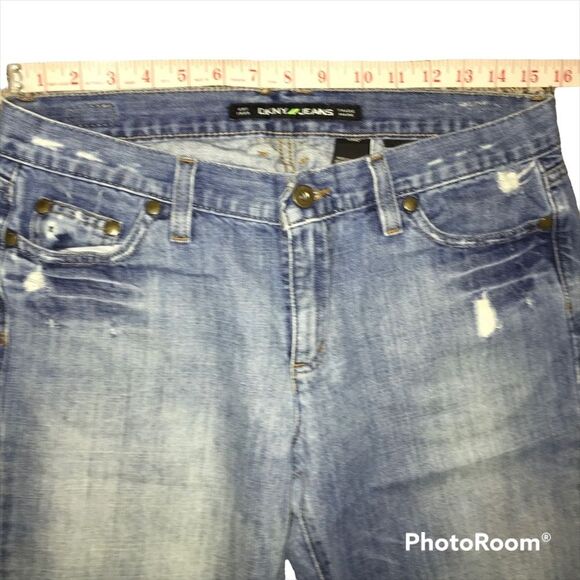 DKNY Ludlow Distressed Capris Sz 8 Rigid Cotton Destroyed - Picture 10 of 11